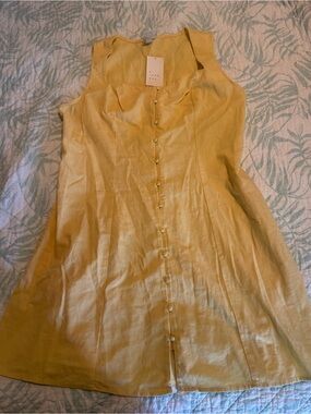 NWT A New Day Women's Sleeveless Button-Front Cotton Linen Dress butter yellow L